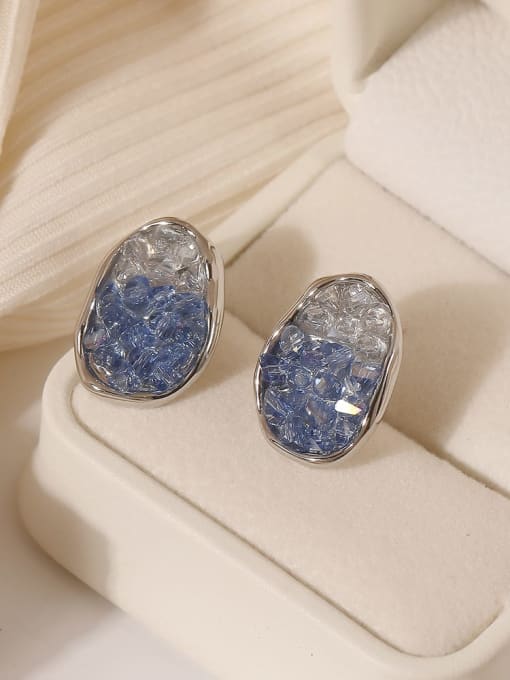 White k [blue] Brass Synthetic Crystal Geometric Trend Stud Earring